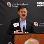 Donor, Leeds alumnus and CEO Tandean Rustandy speaks at groundbreaking event. Photo by Casey A. Cass.