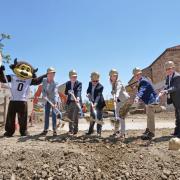 Campus leaders break ground at business-engineering building expansion site. Photo by Casey A. Cass.