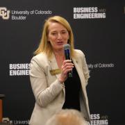 Leeds School of Business Dean Sharon Matusik speaks at groundbreaking event. Photo by Casey A. Cass.