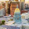 Aerial view of downtown Denver and the Colorado Capitol Building