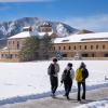 Students walking on a snowy campus