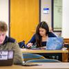 students studying on campus
