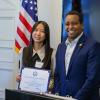 First-year student Joanne Kim and Congressman Joe Neguse