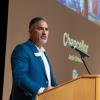 Chancellor Justin Schwartz addresses attendees at a campus event
