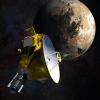 Illustration shows spacecraft in foreground with planet and moon in background