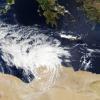 satellite image of the storm on Sept. 10 as it made landfall in northeastern Libya