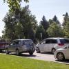 cars lined up during commencement