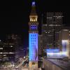 Exhibit displayed on the clock tower in the Denver theater district