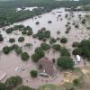 Houses and buildings submerged in floodwater
