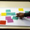 Participants work with sticky notes during a Diversity and Inclusion Summit session