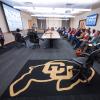 CU Buff rug in focus during a Diversity and Inclusion Summit session