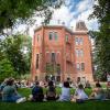 Students enjoying class outside on the first day of classes.