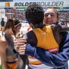 Racers celebrate at the finish line