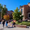 campus community members walking on campus during fall