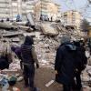 The wreckage of a collapsed building in Turkey