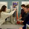 Students test the spring's strength in the Senior Design Lab