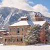 Snow-topped Leeds building on campus