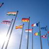 international flags and a blue sky