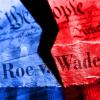 illustration of Roe v. Wade torn down the middle