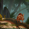 Artist's depiction of three new species of fossil condylarths: From left to right, Conacodon hettingeri, Miniconus jeanninae and Beornus honeyi. (Credit: Banana Art Studio)