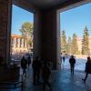 students walking on snowy campus