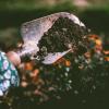 A garden shovel with dirt on it.