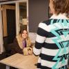 student in an interview