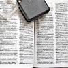 Foreign language dictionary with magnifying glass