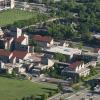 An aerial view of the CU Boulder campus and the Engineering Center