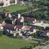 An aerial view of the CU Boulder campus and the Engineering Center