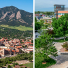 A collage of the CU Boulder and CU Anschutz campuses