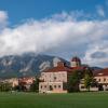Leeds School of Business building with Flatirons in the background