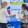 Student at career fair on campus.