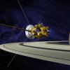 artists concept of Cassini during the Saturn Orbit Insertion (SOI) maneuver