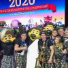 Chip and the Colorado cheerleading team after winning the 2020 Mascot National Championship