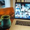 coffee cup and a virtual meeting