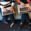 Two people working on laptops