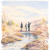 Illustration of people standing near an acequia in southern Colorado
