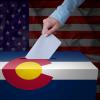 Ballot box with Colorado and U.S. flag stock image