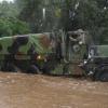 Army truck in flood waters
