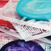 Colorful condoms in wrappers