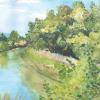 A watercolor painting of a creek.