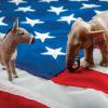 Image of a donkey, elephant and American flag