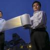 CU boulder researchers demonstrating their newly engineered material 