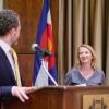 Dean Sharon Matusik receives award from CU President Todd Saliman
