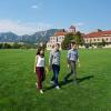 Students walking across Business Field toward the College of Engineering