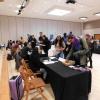 Students get information at a student job fair.