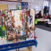 Art easel in a classroom with young children