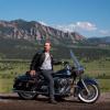 Erick Mueller, executive director of the Deming Center for Entrepreneurship, on his motorcycle.
