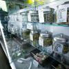 Jars of a cannabis flower in a dispensary